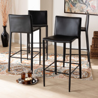 Baxton Studio BA-4-Black-BS Malcom Modern and Contemporary Black Faux Leather Upholstered 4-Piece Bar Stool Set